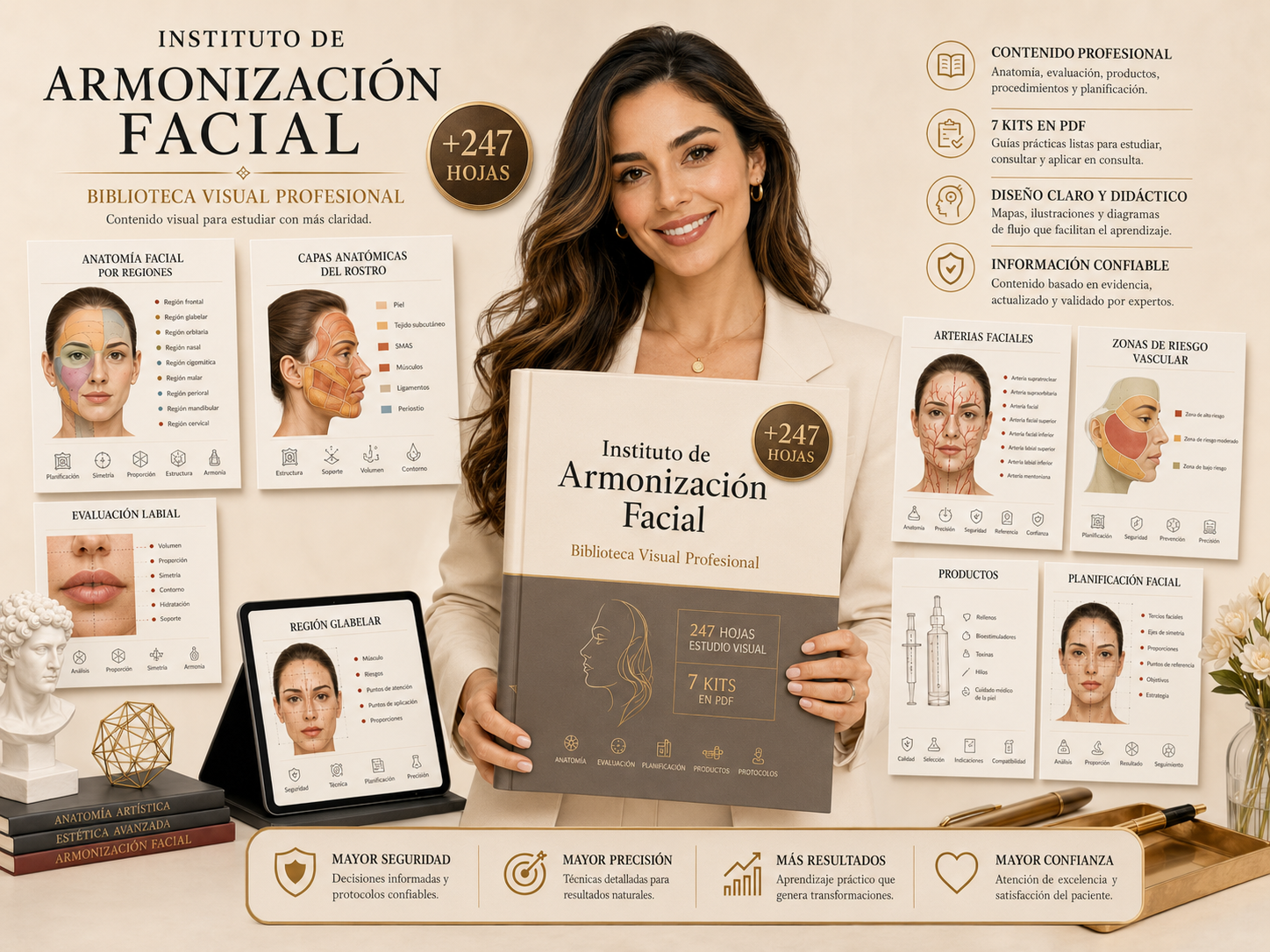 Contenido completo de la Biblioteca Visual Profesional de Armonización Facial: 247 hojas y 7 kits en PDF