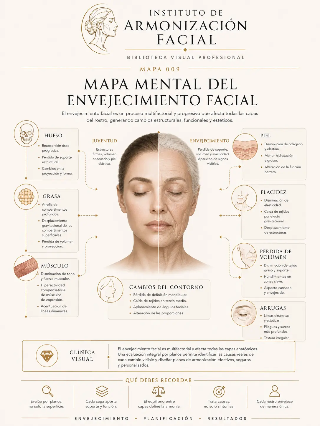 Lámina clínica: Mapa mental del envejecimiento facial