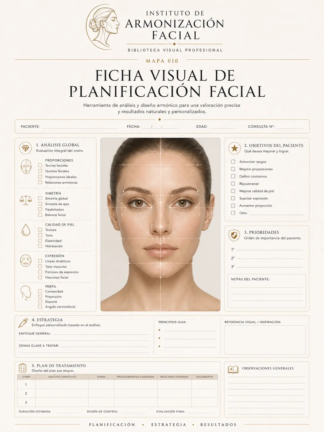 Lámina clínica: Ficha visual de planificación facial